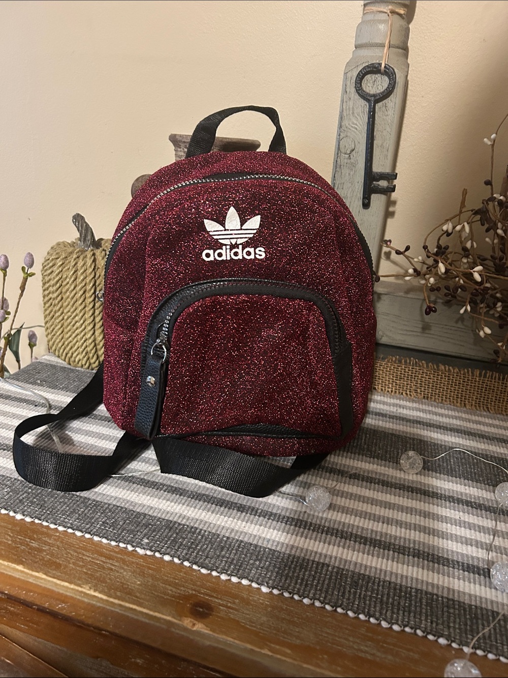 adidas Sparkle Burgundy Mini Backpack with Front Zip